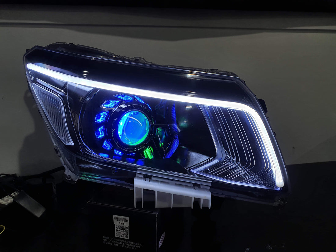 Nissan Navara D23 NP300 DX/RX Headlights with Multicolored Halo Rings,Turbine Shrouds and Multicoloured Demon Eyes - Dan's Custom Car Lights 