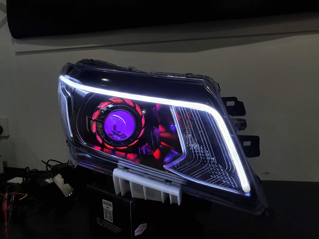 Nissan Navara D23 NP300 DX/RX Headlights with Multicolored Halo Rings,Turbine Shrouds and Multicoloured Demon Eyes - Dan's Custom Car Lights 