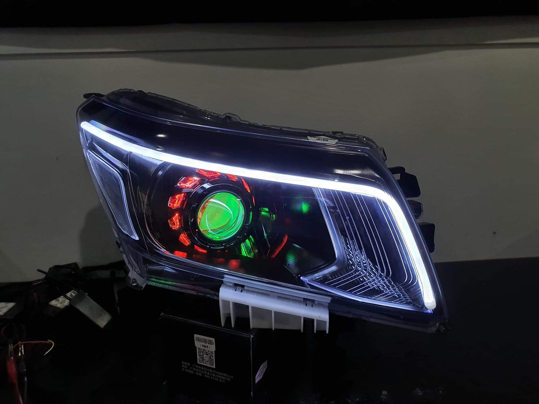 Nissan Navara D23 NP300 DX/RX Headlights with Multicolored Halo Rings,Turbine Shrouds and Multicoloured Demon Eyes - Dan's Custom Car Lights 