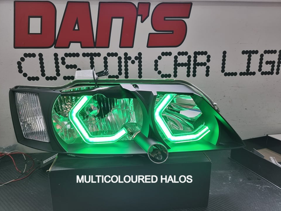 Holden Commodore VY White/Amber and Multicolored Hex Halo Rings - Dan's Custom Car Lights 