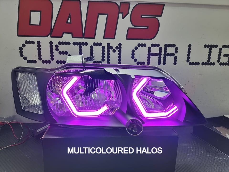 Holden Commodore VY White/Amber and Multicolored Hex Halo Rings - Dan's Custom Car Lights 