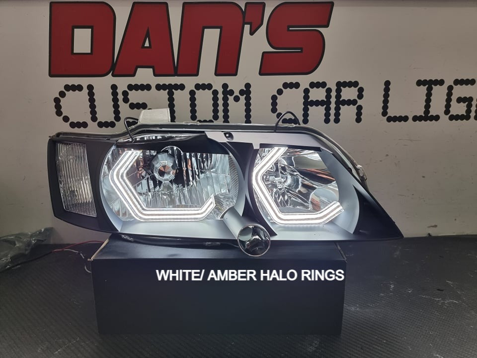 Holden Commodore VY White/Amber and Multicolored Hex Halo Rings - Dan's Custom Car Lights 